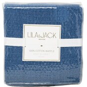 Wholesale - 1pc 30x40" Cotton Waffle Blanket - Blue C/P 48, UPC: 195010021616